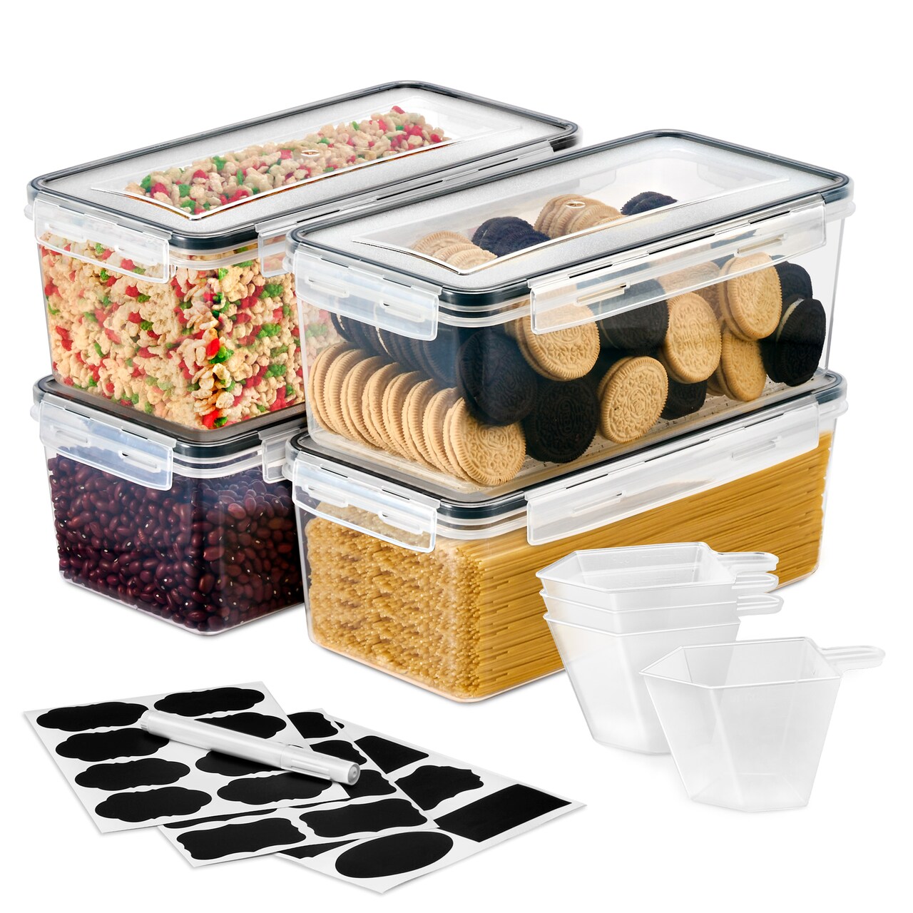 Sorbus Large Food Storage Containers - Pack of 4 with Air Tight, Four-Way Snap Lids